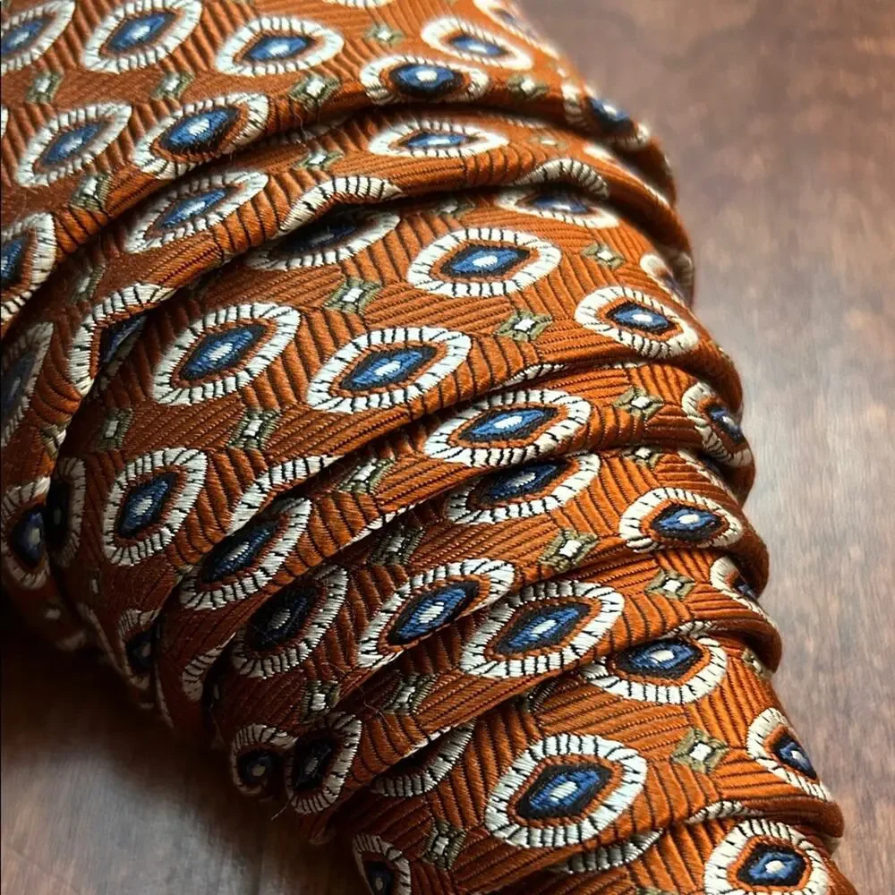 Jos. A. Bank 100% Silk Rust and Navy Woven Tie